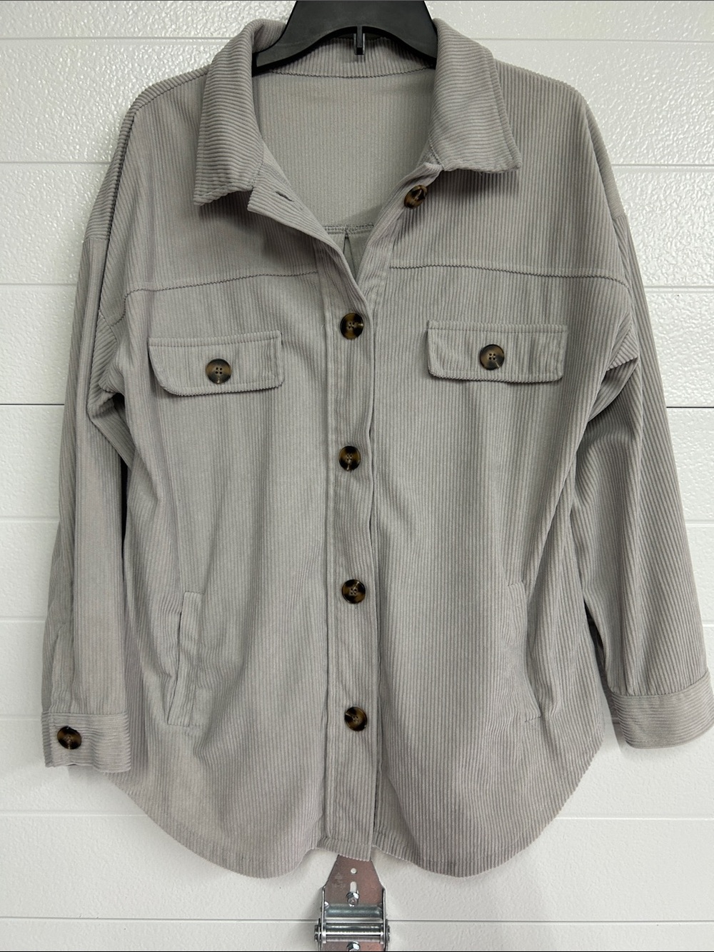 Women's Neutral Gray Corduroy Utility Shacket